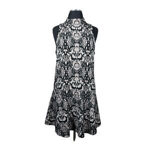 Free People Amelia Jacquard Knit Mock Neck Mini Dress Sleeveless Black Tan M